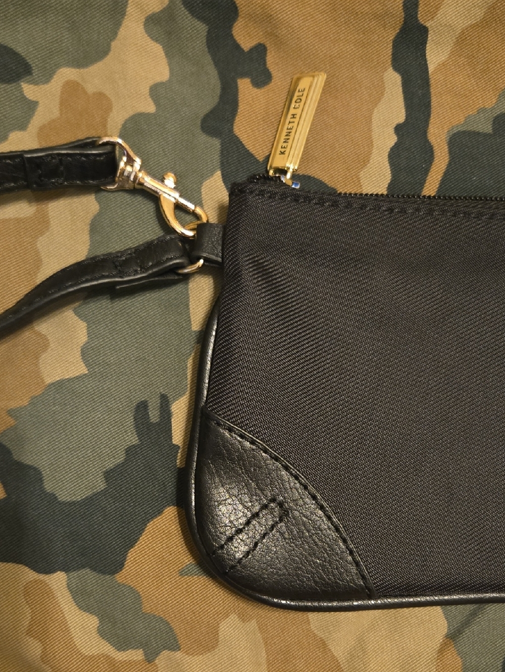 Kenneth Cole Black Wrist Strap Pouch with Gold Accent, Never Used